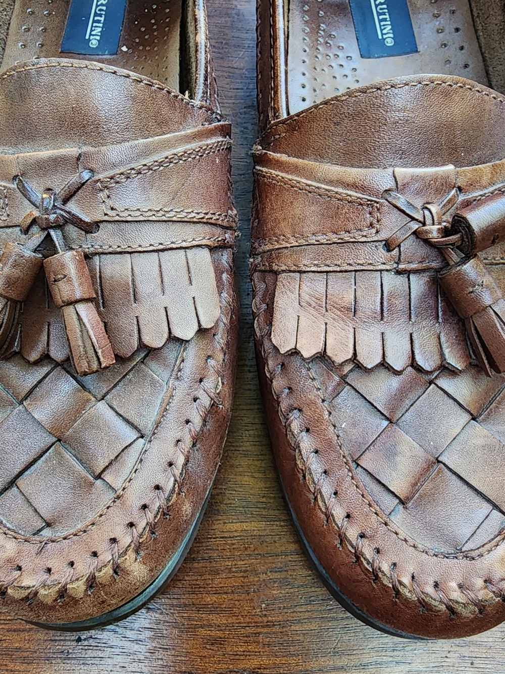 Giorgio Brutini Vintage Woven Leather Tassel Kiltie Loafers Dress Shoes Brown9.5 - Picture 2 of 11